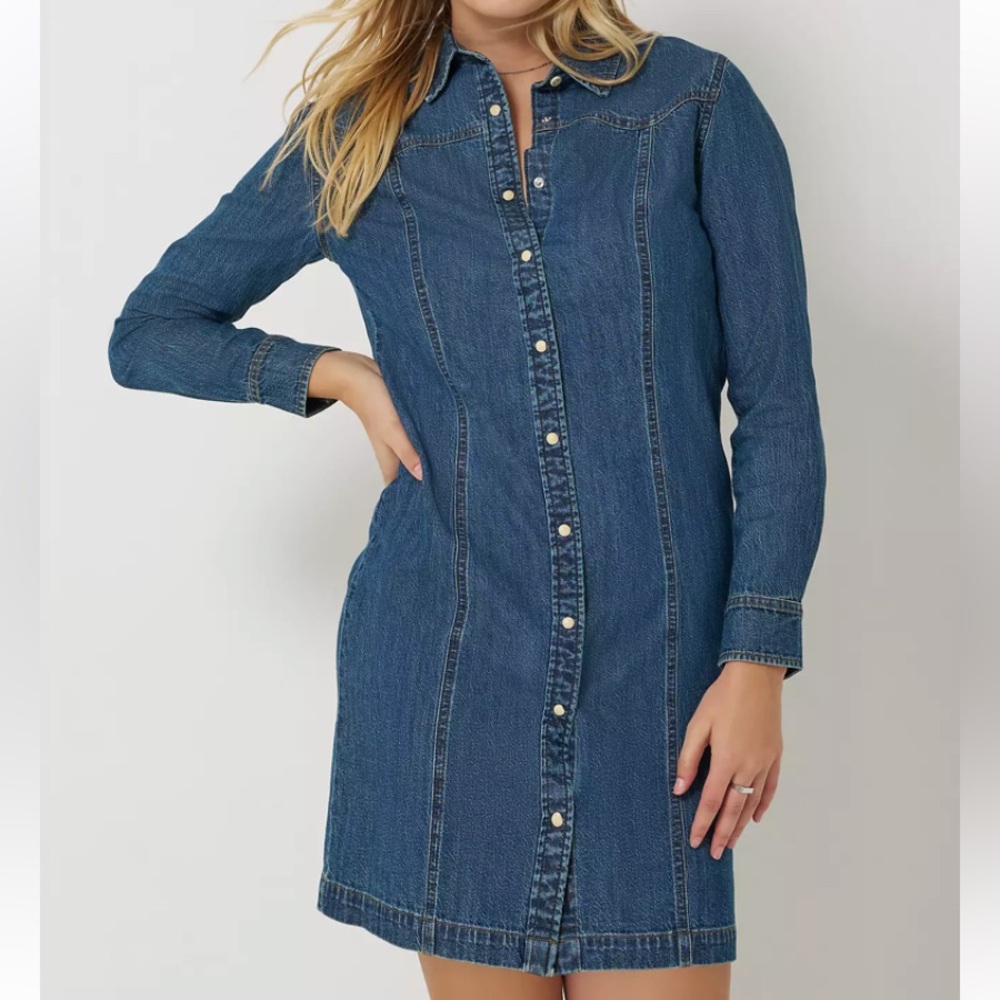 NEW Lee Heritage Indigo Denim Shirt Dress pearl snap buttons Cowgirl, rodeo,